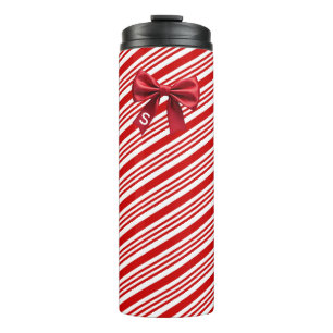 Candy Cane Stripes Red Bow Festive Christmas Thermal Tumbler