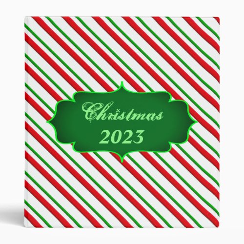 Candy Cane Stripes Red Green and White 3 Ring Binder
