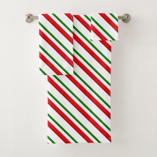 Candy Cane Stripes red green and white Bath Towel Set