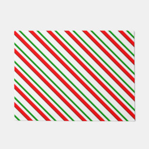 Candy Cane Stripes, Red Green and White Doormat