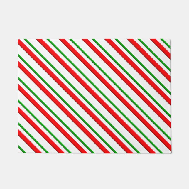 Candy Cane Stripes, Red Green and White Doormat (Front)