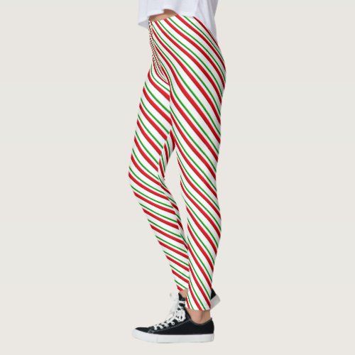 Candy Cane Stripes Red Green and White Leggings