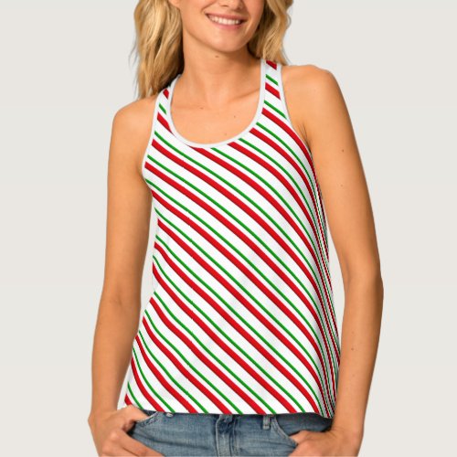 Candy Cane Stripes Red Green and White Tank Top