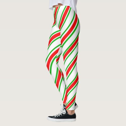 Candy Cane Stripes Red Green White Christmas Leggings