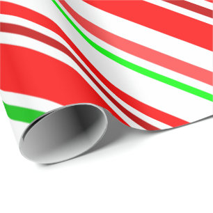 Candy Cane Stripes Red White Green Festive Wrapping Paper