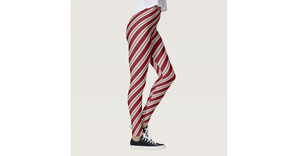 Candy Cane Stripes Red White Green Leggings | Zazzle