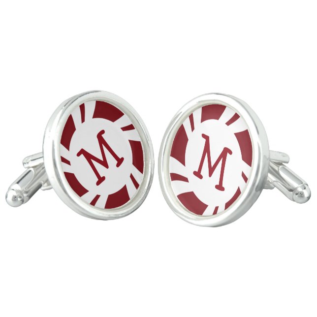 Candy Cane Stripes Red White Monogram Cufflinks (Angled)