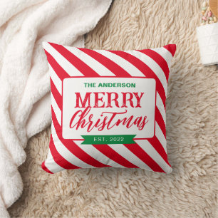 Candy Cane Strips Pattern Merry Christmas Throw Pillow