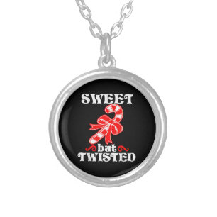 Candy Cane Sweet But Twisted Funny Christmas Silver Plated Necklace