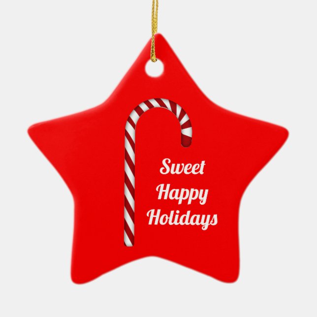 Candy Cane Sweet Happy Holidays Star Ornament (Front)