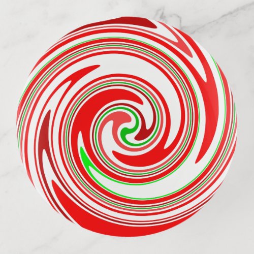 Candy Cane Swirl Christmas Red White Green Trinket Tray