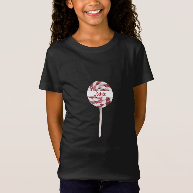 Candy Cane Swirl Lollipop with Name T-Shirt (Front)
