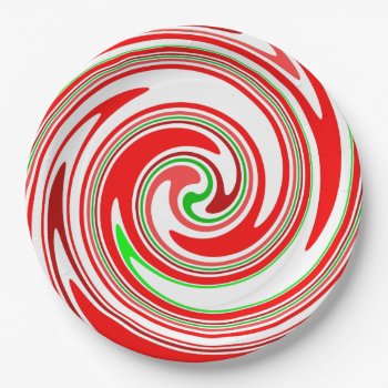 Candy Cane Swirl Red White Green Festive Paper Plates by HappyWishingWell at Zazzle