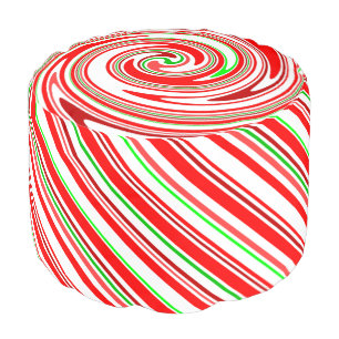 Candy Cane Swirl Red White Green Striped Pattern Pouf