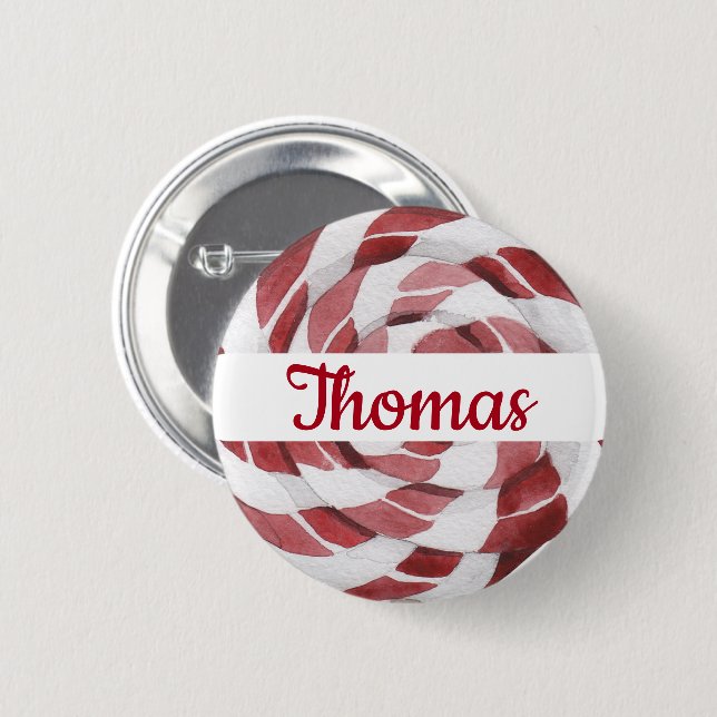 Candy Cane Swirl with Name  Button (Front & Back)