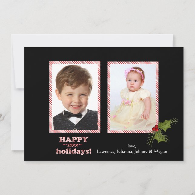 Candy Cane Two Photo Holiday Card (Front)