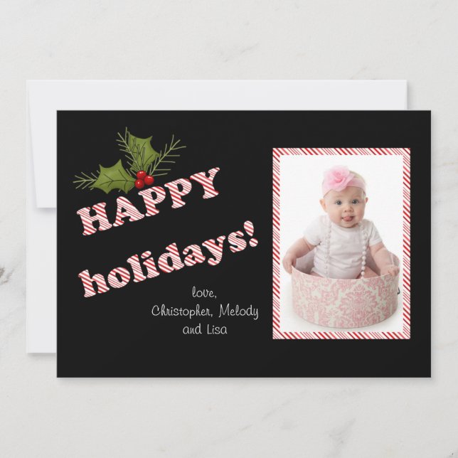 Candy Cane Vertical Photo Holiday Card (Front)