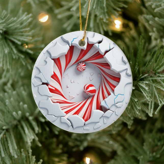 Candy Cane Vortex Peppermint Twist Ceramic Ornament (Tree)