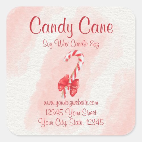 Candy Cane Watercolor Christmas Candle Label