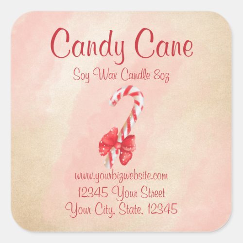 Candy Cane Watercolor Christmas Candle Label