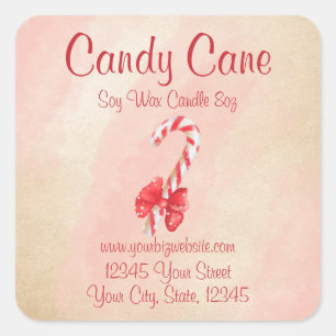 Candy Cane Watercolor Christmas Candle Label
