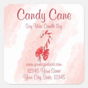 Candy Cane Watercolor Christmas Candle Label