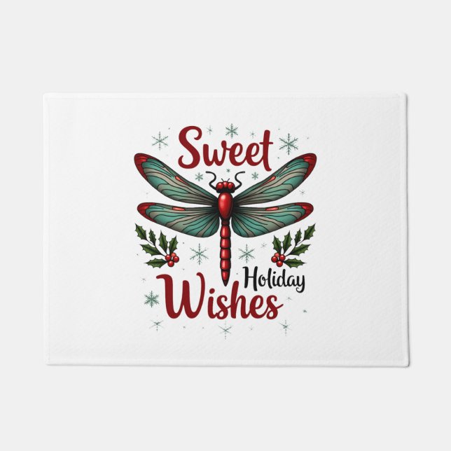 Candy Cane Wings Dragonfly Doormat (Front)