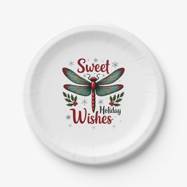 Candy Cane Wings Dragonfly Paper Plates (Front)