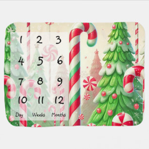 Candy Cane Winter Peppermint Baby Milestone Mat Blanket