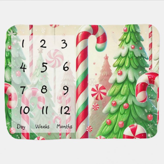 Candy Cane Winter Peppermint Baby Milestone Mat Blanket (Horizontal)