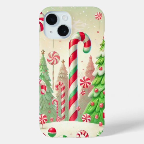 Candy Cane Winter Peppermint Forest Christmas  iPhone 15 Case