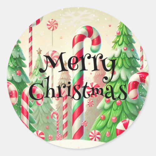 Candy Cane Winter Peppermint Forest Christmas  Classic Round Sticker