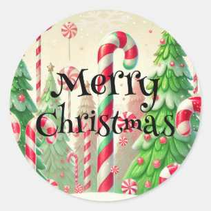 Candy Cane Winter Peppermint Forest Christmas Classic Round Sticker