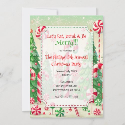 Candy Cane Winter Peppermint Forest Christmas  Invitation