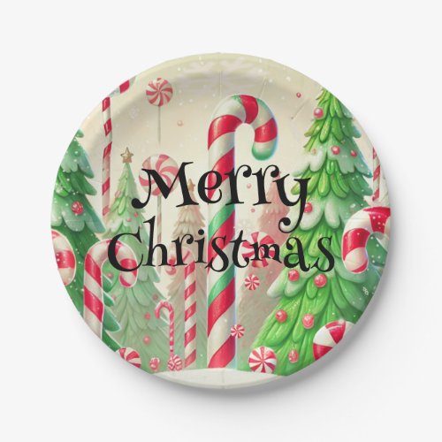 Candy Cane Winter Peppermint Forest Christmas  Paper Plates