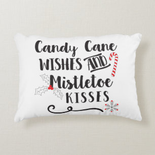 candy cane wishes and mistletoe kisses decorative pillow