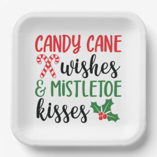 Candy Cane Wishes and Mistletoe Kisses Paper Plates