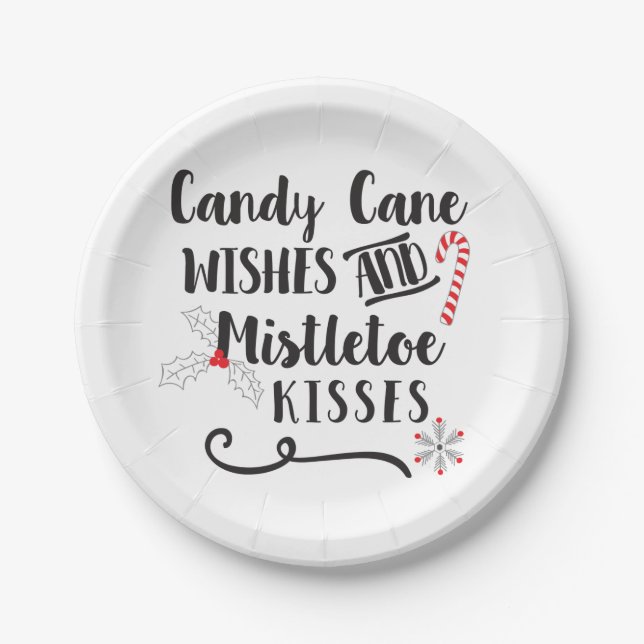candy cane wishes and mistletoe kisses paper plates (Front)