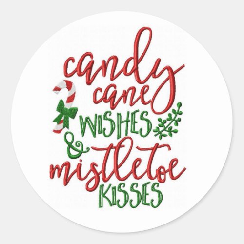 Candy Cane Wishes Christmas Classic Round Sticker