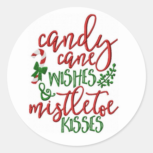 Candy Cane Wishes Christmas Classic Round Sticker (Front)