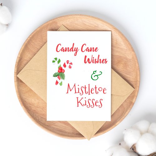 Candy Cane Wishes  Mistletoe Kisses Christmas Holiday Postcard