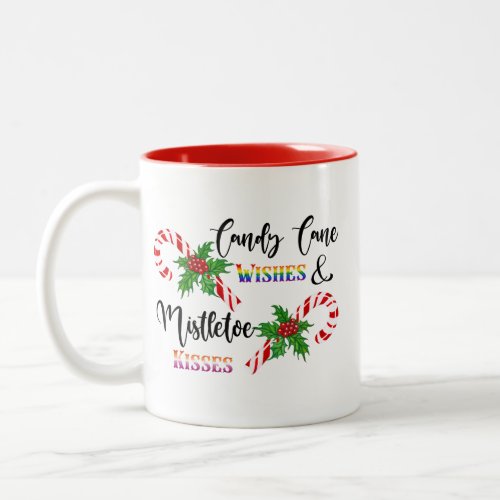 Candy Cane Wishes The L in LGBTQ Pride Winter  Two_Tone Coffee Mug