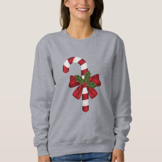 Candy Cane With A Bow And Christmas Holly Sweatshirt