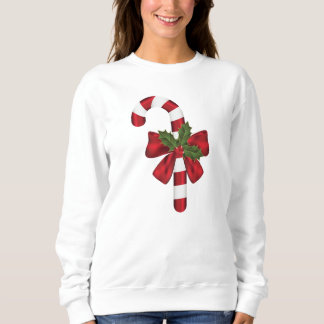 Candy Cane With A Bow And Christmas Holly Sweatshirt