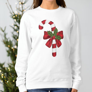 Candy Cane With A Bow And Christmas Holly Sweatshirt