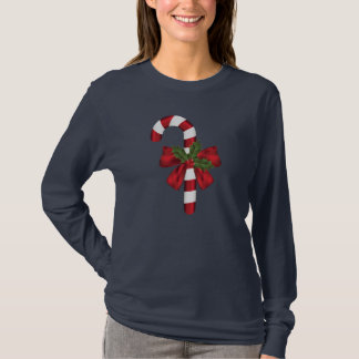 Candy Cane With A Bow And Christmas Holly T-Shirt