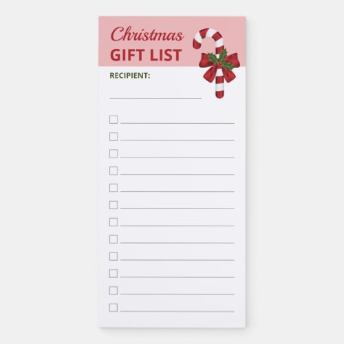 Candy Cane With A Bow _ Christmas Gift List Magnetic Notepad