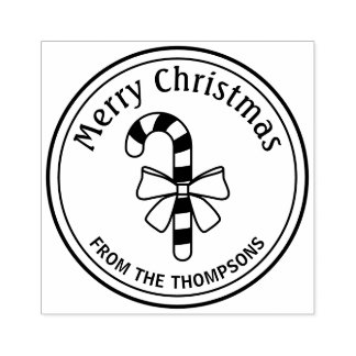 Candy Cane With A Bow Merry Christmas Rubber Stamp