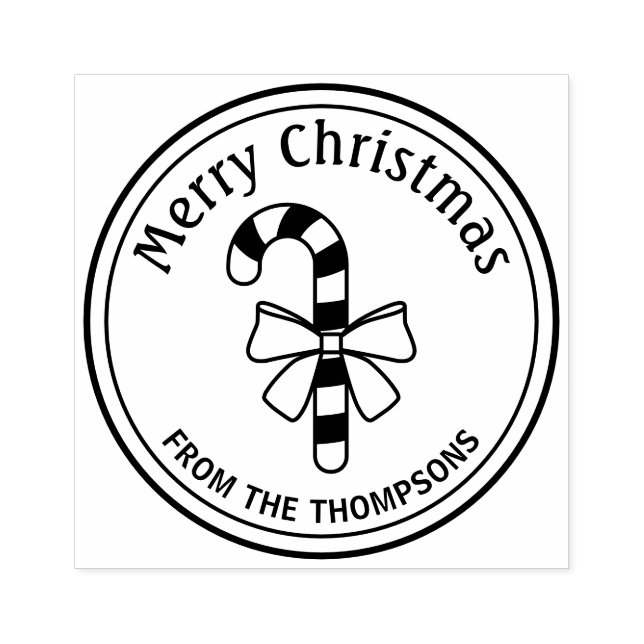 Candy Cane With A Bow Merry Christmas Rubber Stamp (Imprint)
