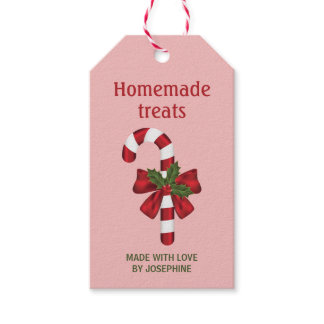 Candy Cane With A Bow On Pink - Homemade Treats Gift Tags